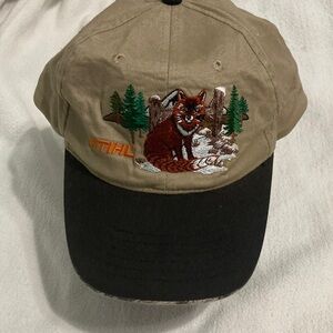 Vintage Stihl hat Fox Embroidered Tan and Black Cap (not snap back )